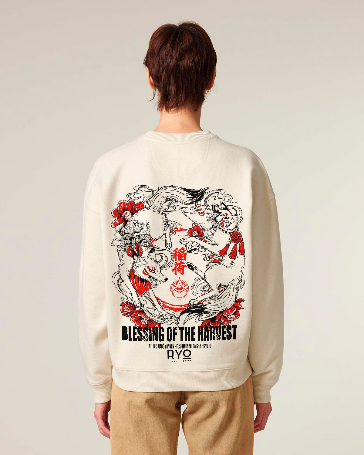 Back view of the Blessing of the Harvest Sweatshirt by RYO Silent Echo